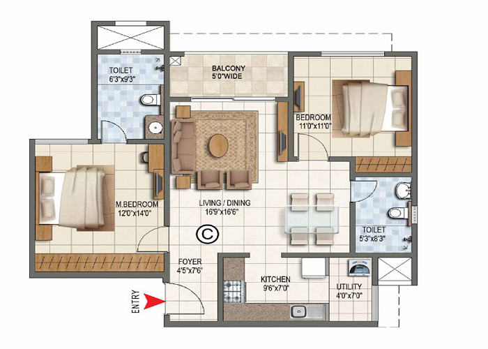 Featured Image of Prestige Battersea 2 BHK Floor Plan